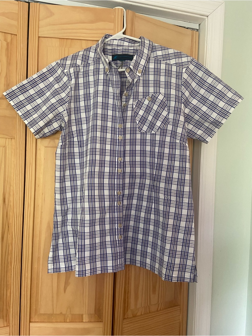 Eastern Mountain Sports Short-Sleeve White and Purple Button-Down T womens XL